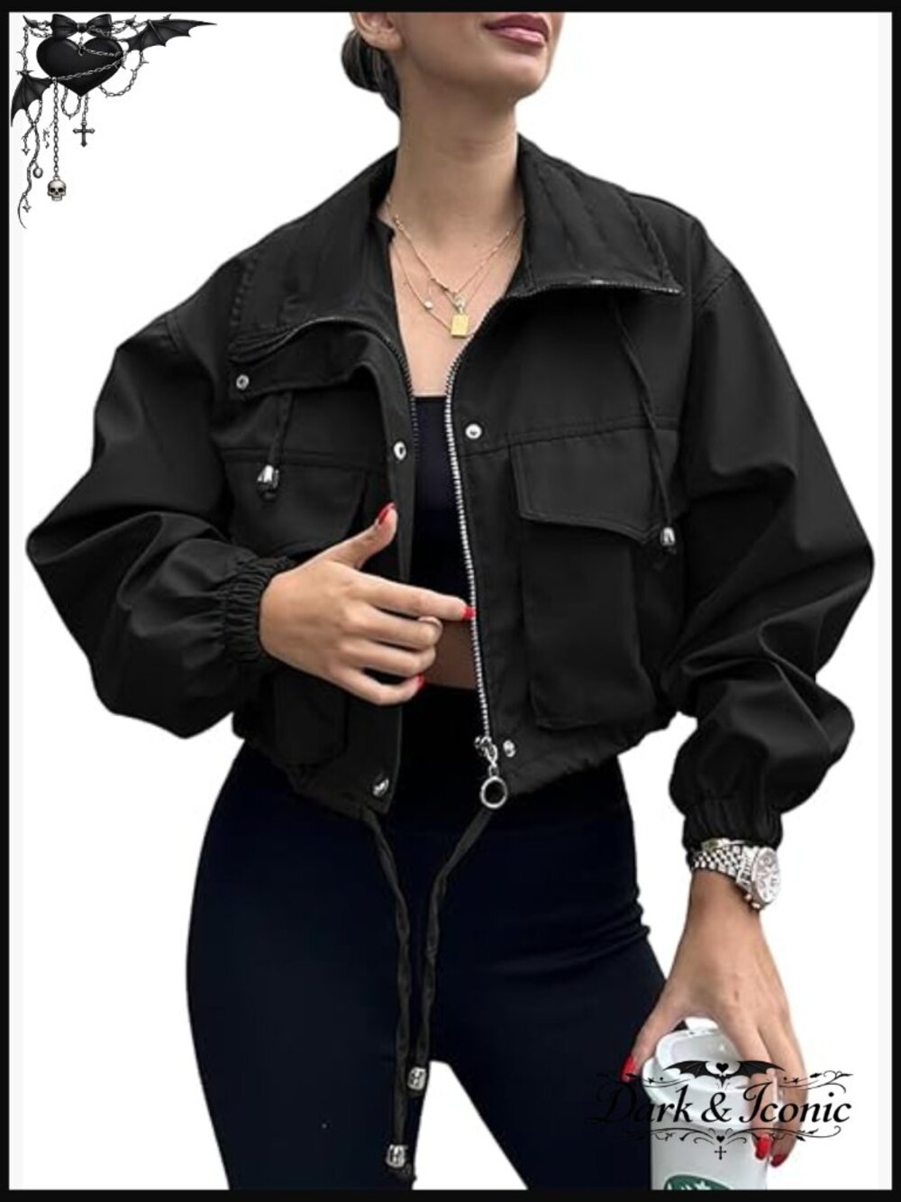 Cropped Utility Jacket Lightweight Oversized Anorak with Pockets